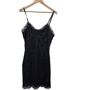 Vanity Fair Slip Dress Womens Large Black Lace Silky Glam Fairy Party Whimsygoth